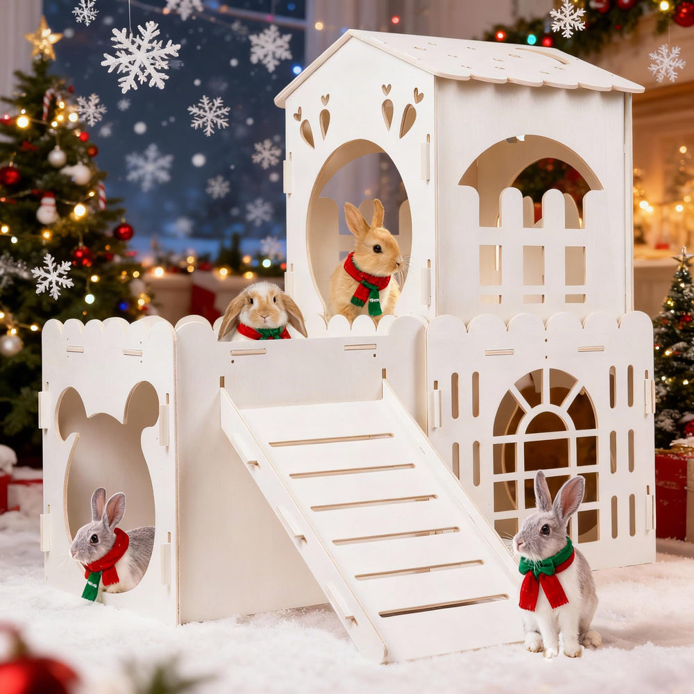 Orekemo rabbit house exterior shows sturdy wood for safe, durable playspaces.