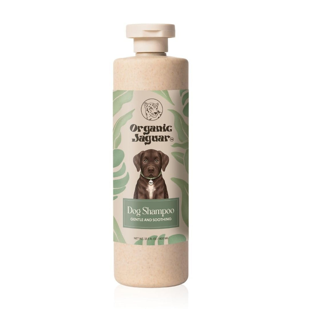 Organic Jaguar natural dog shampoo bottle, hypoallergenic formula for sensitive skin.