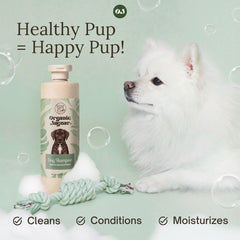Organic Jaguar natural dog shampoo bottle being poured for gentle coat cleansing.
