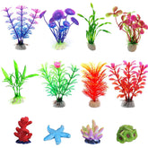 OrgMemory artificial aquarium plants coral and seaweed set enhances tank realism and color.