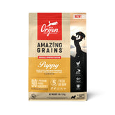Orijen Amazing Grains Puppy bag front highlights 4 lb size for growing dogs.
