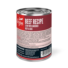 ORIJEN Beef Recipe Stew shredded beef eggs image emphasizes WholePrey components