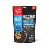 ORIJEN Epic Bites freeze-dried bag packaging highlights real ingredients for versatile feeding.