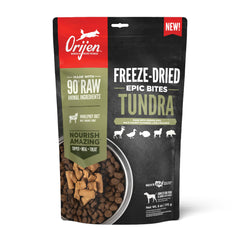 ORIJEN Epic Bites tundra recipe bag front view highlights premium freeze-dried ingredients for daily nourishment