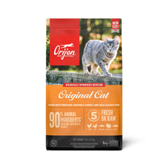ORIJEN Original cat food 7lb bag front shows protein-rich nutrition for digestion.
