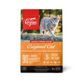 ORIJEN Original Cat Food bag front highlights grain-free, high-protein nutrition for thriving cats.