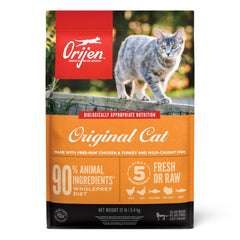 ORIJEN Original Cat Food bag front showing 12 lb packaging for protein-rich nutrition