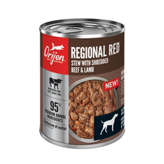 ORIJEN Real Meat Shreds Regional Red Stew wholeprey ingredients close-up showing organs and bone.