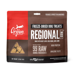 ORIJEN Receta Regional Rojo en bolsa de 3-25 oz para recompensas sabrosas.