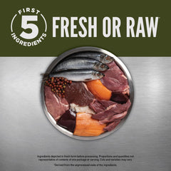 ORIJEN TUNDRA WholePrey ingredients in bowl offer organs and bones for balanced nutrition.