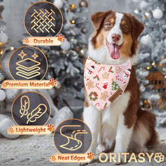 ORITASY pink Christmas dog bandana gingerbread pattern adds warm style.