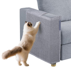 Oroonoko cat scratch couch protector on smoke-gray sofa protects furniture from claws.