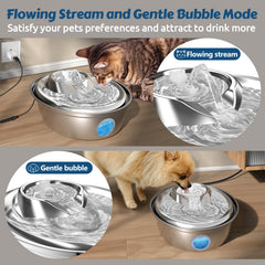 ORSDA cat water fountain stainless steel flow modes entice pets with varied drinking patterns