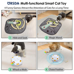 ORSDA toy with removable blanket shows unpredictable movement to engage curious cats.