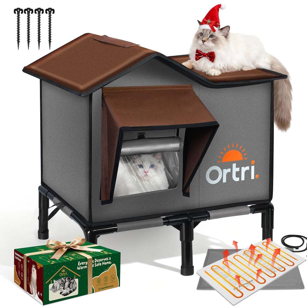 Ortri Outdoor Heated Cat House exterior view shows weatherproof protection for outdoor cats in winter