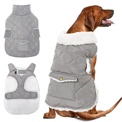 ORZECHKO dog winter coat front view gray shows windproof warmth on cold days