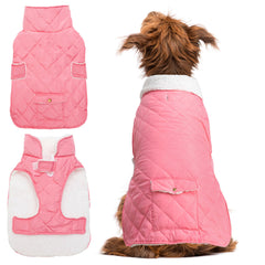 ORZECHKO Dog Winter Coat pink front view shows windproof warmth for chilly walks