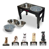 Oteengo 5-tier elevated dog bowl stand with two stainless bowls offers comfortable feeding posture.