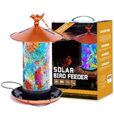 Ottsuls Mosaic Solar Bird Feeder hanging shows handcrafted mosaic glass for garden charm