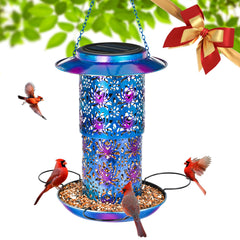 Ottsuls solar bird feeder outdoors hanging provides convenient garden bird feeding.