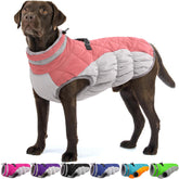 OUOBOB pink XL dog coat back view highlights easy on-off zipper.