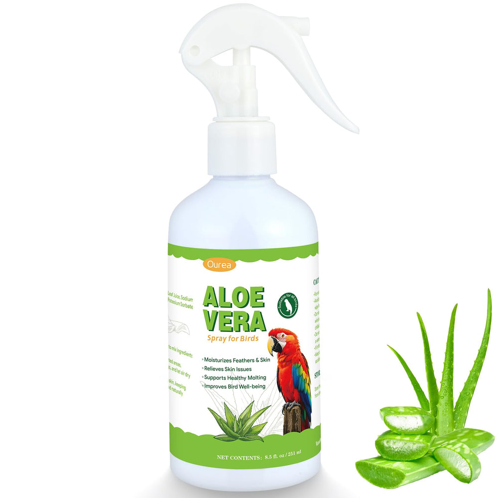 Ourea Aloe Vera Bird Spray fine mist provides even feather moisture for birds.