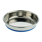 Our Pets DuraPet stainless steel cat bowl top view highlights non-slip, easy-to-clean feeding area.