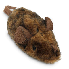 OurPets Play-N-Squeak Mouse Hunter toy closeup highlighting realistic fur and prey-like appeal for indoor play