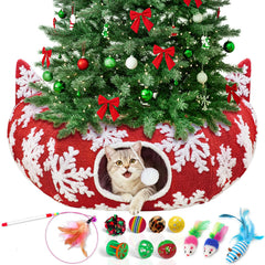OurWarm cat tunnel under Christmas tree with snowflake pattern for festive play