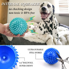 Ousiya 4.5-inch dog ball side view; high-contrast colors aid visibility during play.