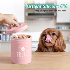 OUTNILI pink dog treat container lid with easy airtight seal preserves freshness