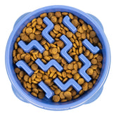 Outward Hound Medium Slow Feeder Bowl in blue helps pace meals for better digestion.