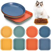 Ovveroche 8pc cat food bowls in green round-square set reduce whisker fatigue during meals.
