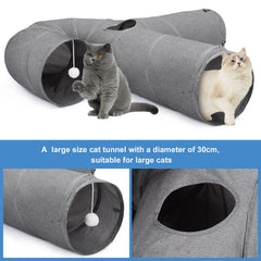 Ownpets cat tunnel plush ball toy enhances interactive play during cozy sessions.
