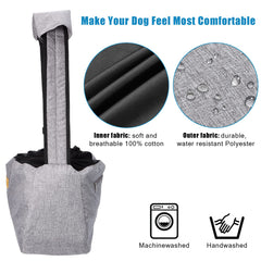 Ownpets Pet Sling Carrier collar hook in use for added pet security during travel.