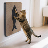 Ownpets wall cat scratcher fish print enhances decor while protecting furniture from claw marks.