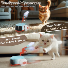 O WOWZON remote control cat toy top view highlights USB rechargeability for long play.