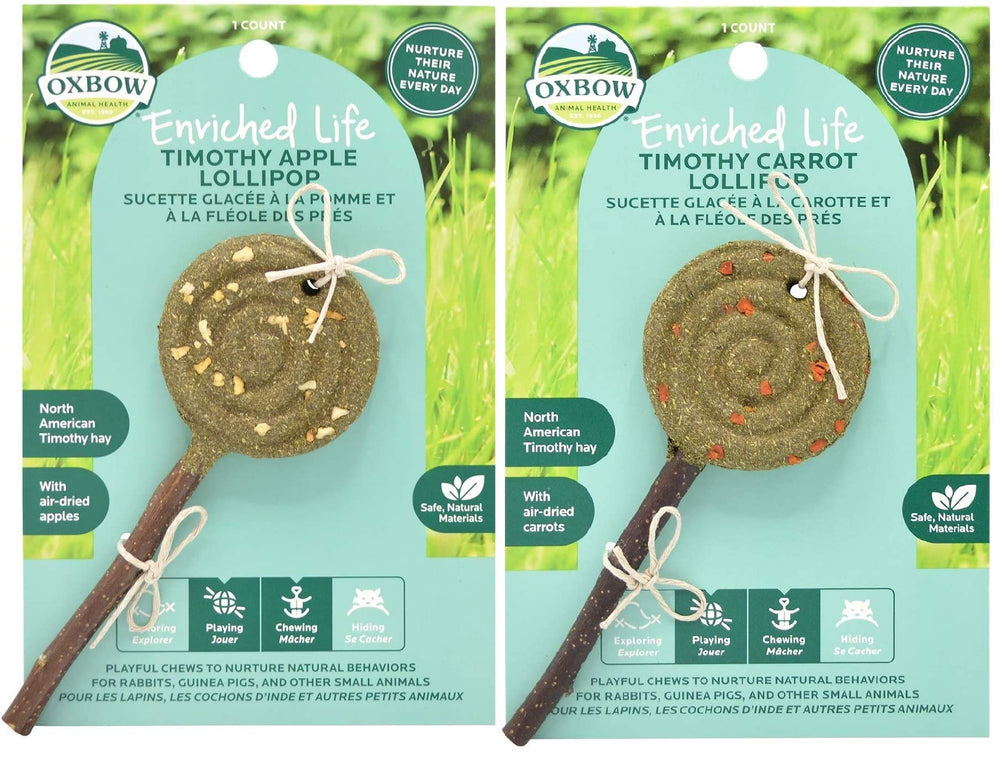 Oxbow Enriched Life Timothy Lollipop cupcake apple promotes healthy chewing and cage enrichment.