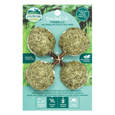 Oxbow Timbells rolling ball in cage, supports natural chewing and play.
