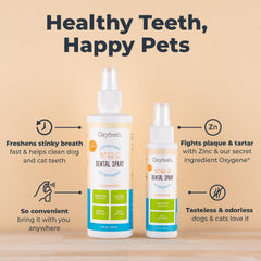 Oxyfresh cat and dog spray applied to teeth for fresh breath.