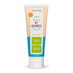 Oxyfresh Premium Cat & Dog Toothpaste tube closeup showing non-toxic gel for plaque control.