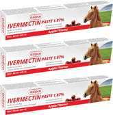 OZIPCO ivermectin horse paste with apple flavor in packaging and syringe for convenient dosing.