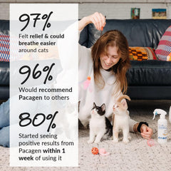 Pacagen cat allergen neutralizing spray in-use returns a more comfortable fabric-safe home.