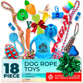 Pacific Pups 18-piece bulk dog toy pack variety for versatile play and boredom relief.