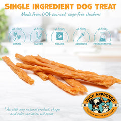 Pack Approved Chicken Sticks ingredient closeup highlights 100% chicken breast for high-protein rewards.