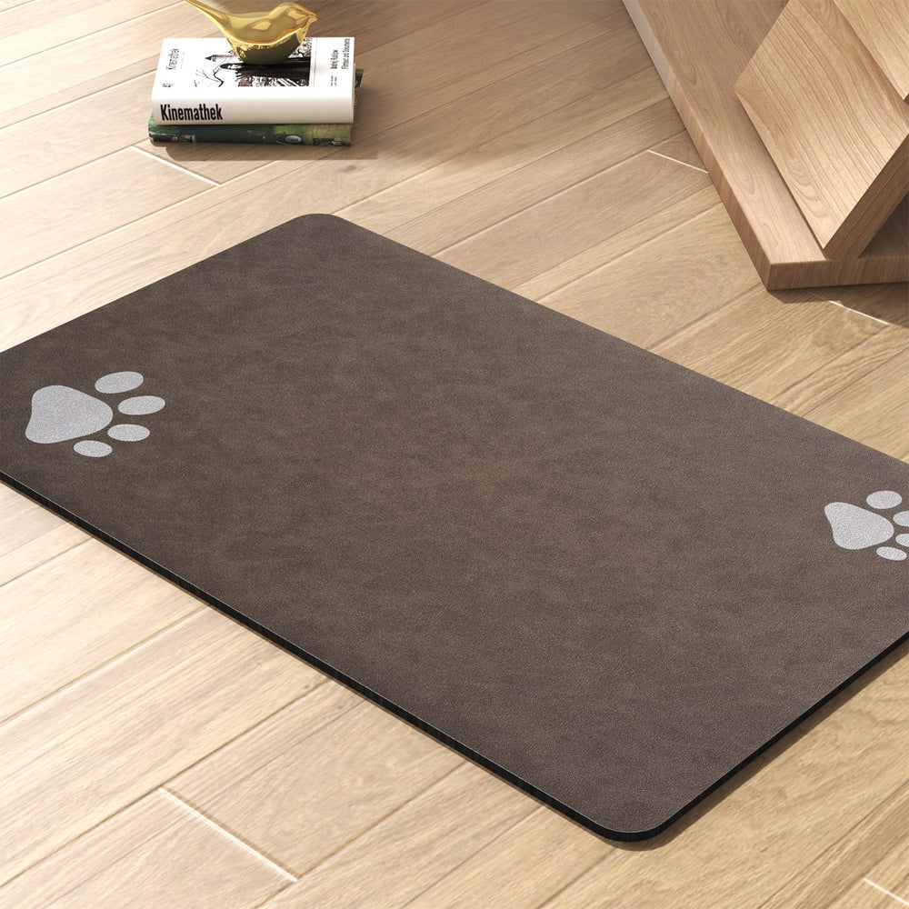 PADOOR absorbent dog mat brown 17x28 keeps floors dry after meals.