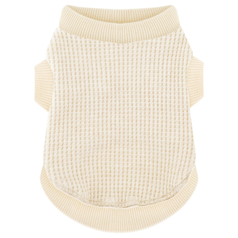 Paiaite Cozy Dog Shirt front view in beige highlights easy-on design for small breeds.