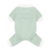 Paiaite green striped dog pajamas front view showcasing lightweight, breathable cotton