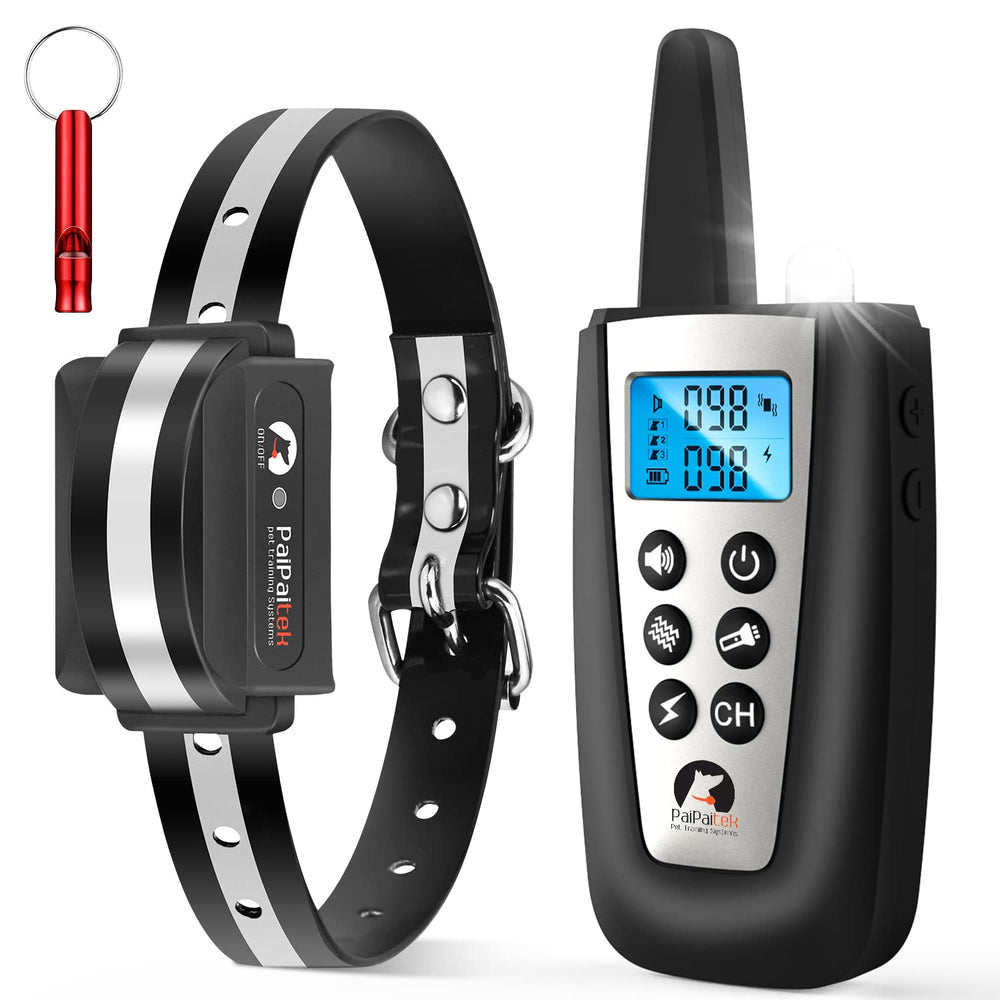 PaiPaitek bark collar remote closeup showing calm training capability