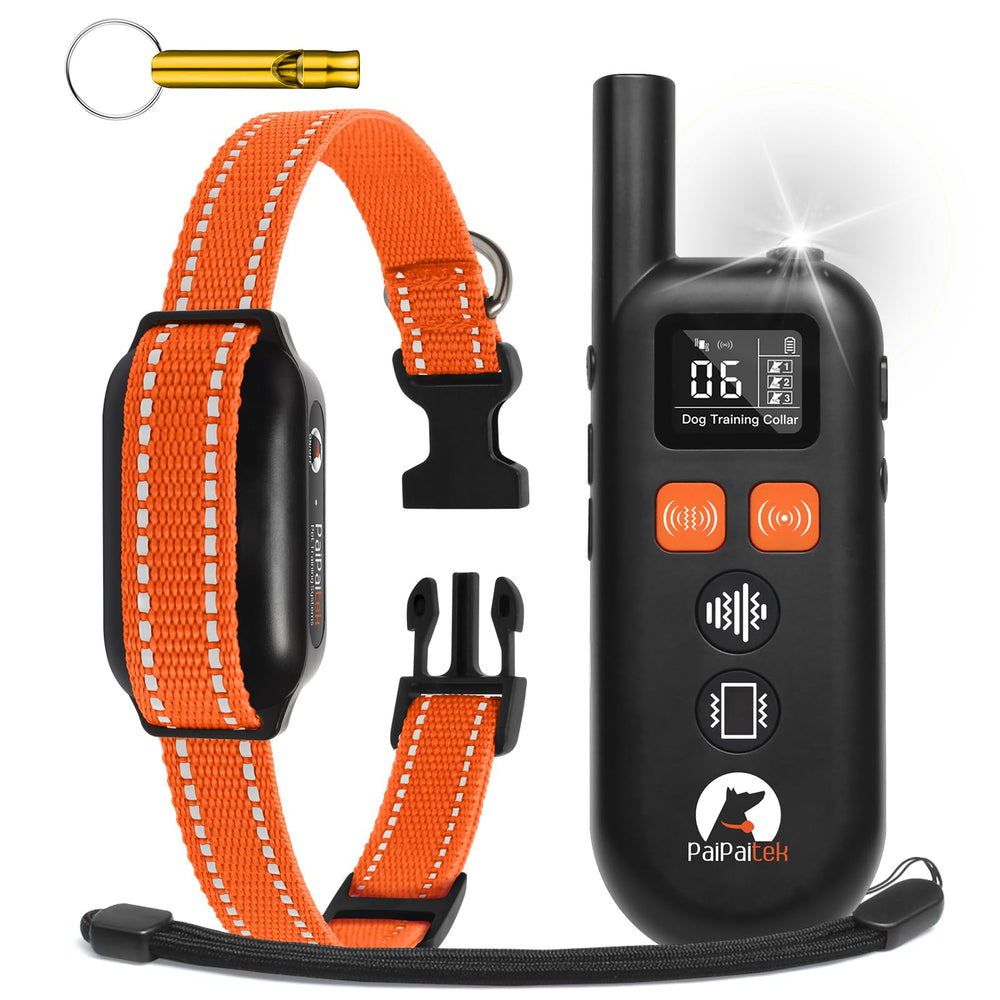 PaiPaitek vibrating dog collar remote guides training safely from a distance during training